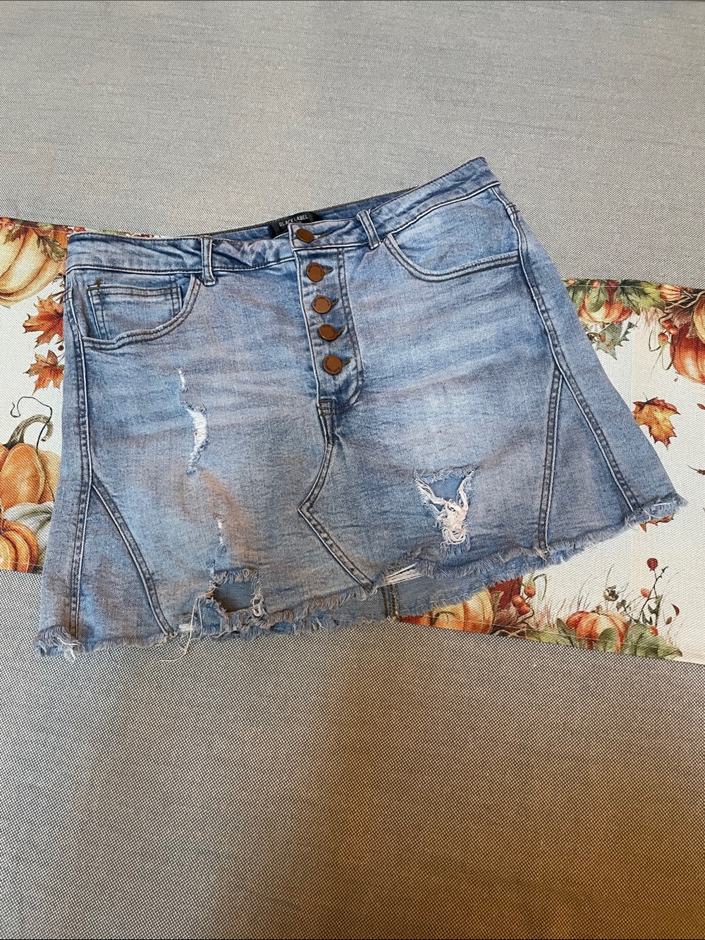 Black Label Distressed Jean Skirt, L